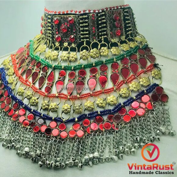 Tribal Red Choker Necklace, Handmade Kuchi Choker Necklace - Picture 8 of 10